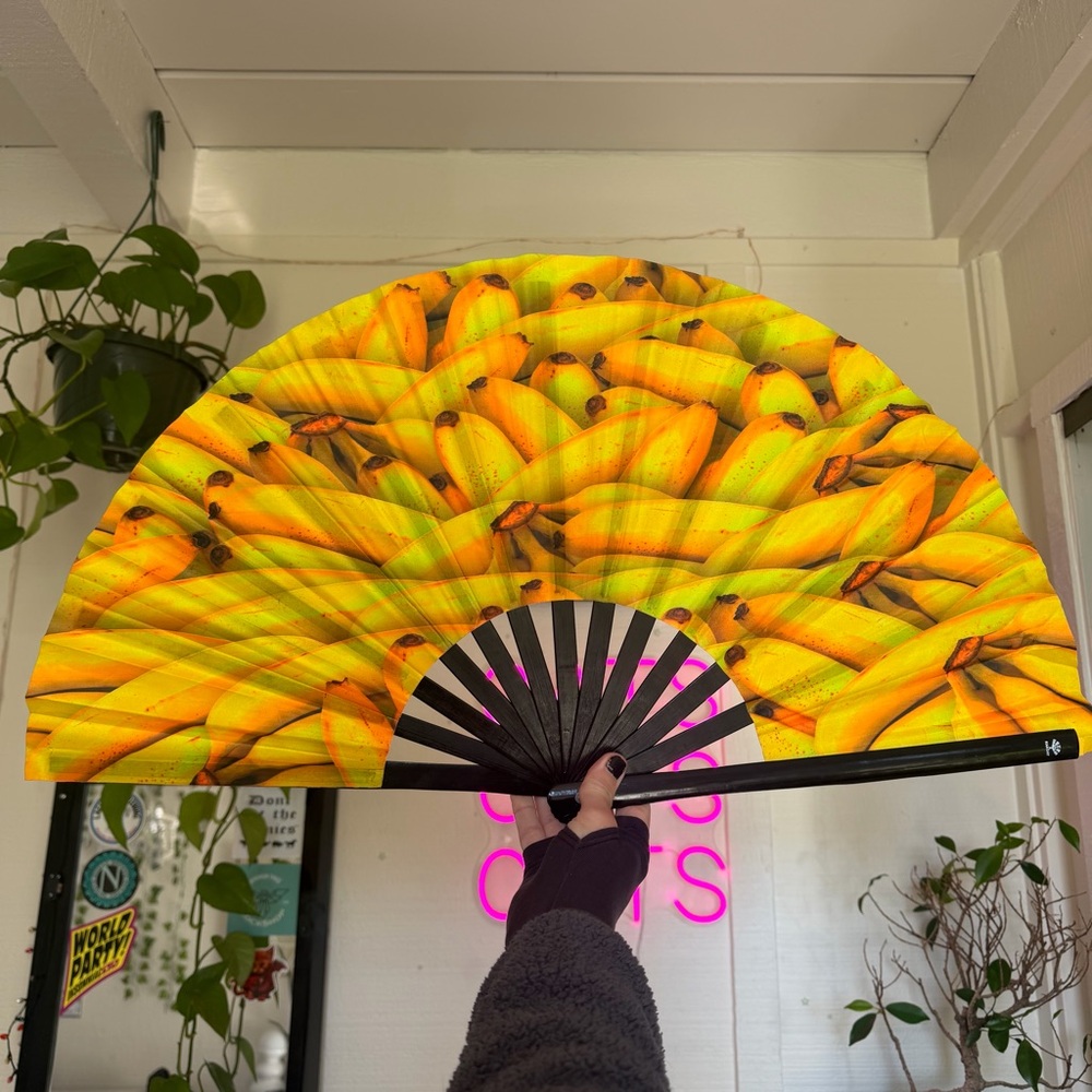 Banana Print Bamboo Hand Fan